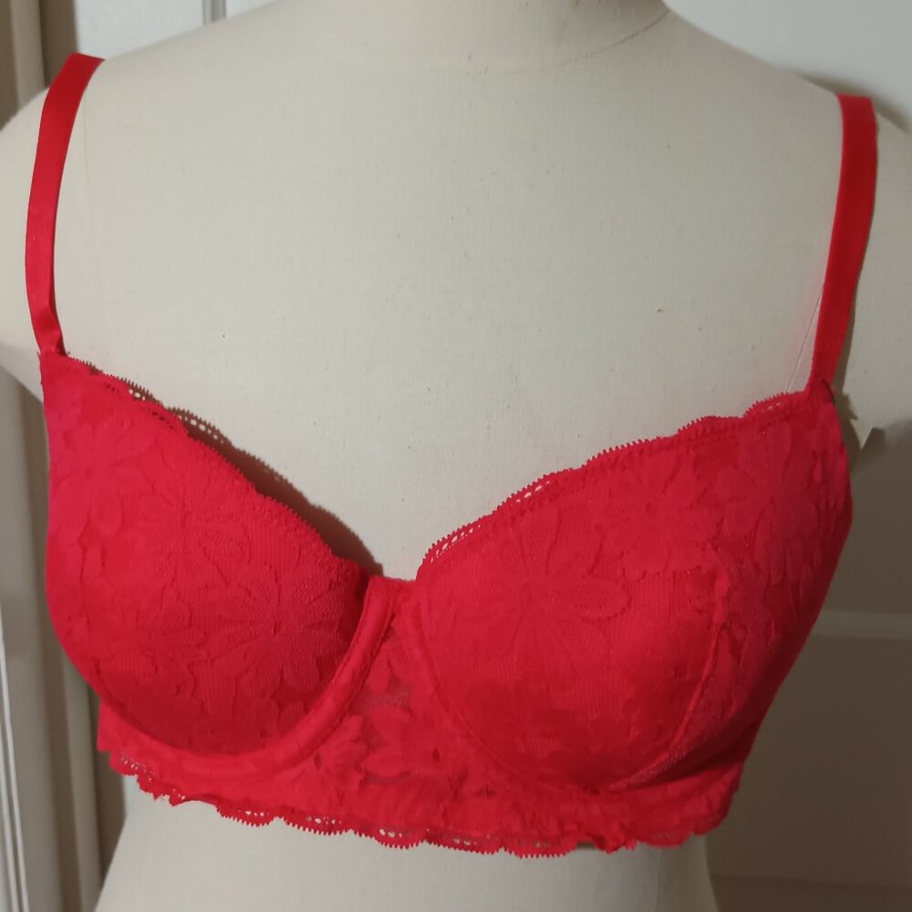 NWT 36C Bra No Boundaries Red Lace Balconette Bra with Padding